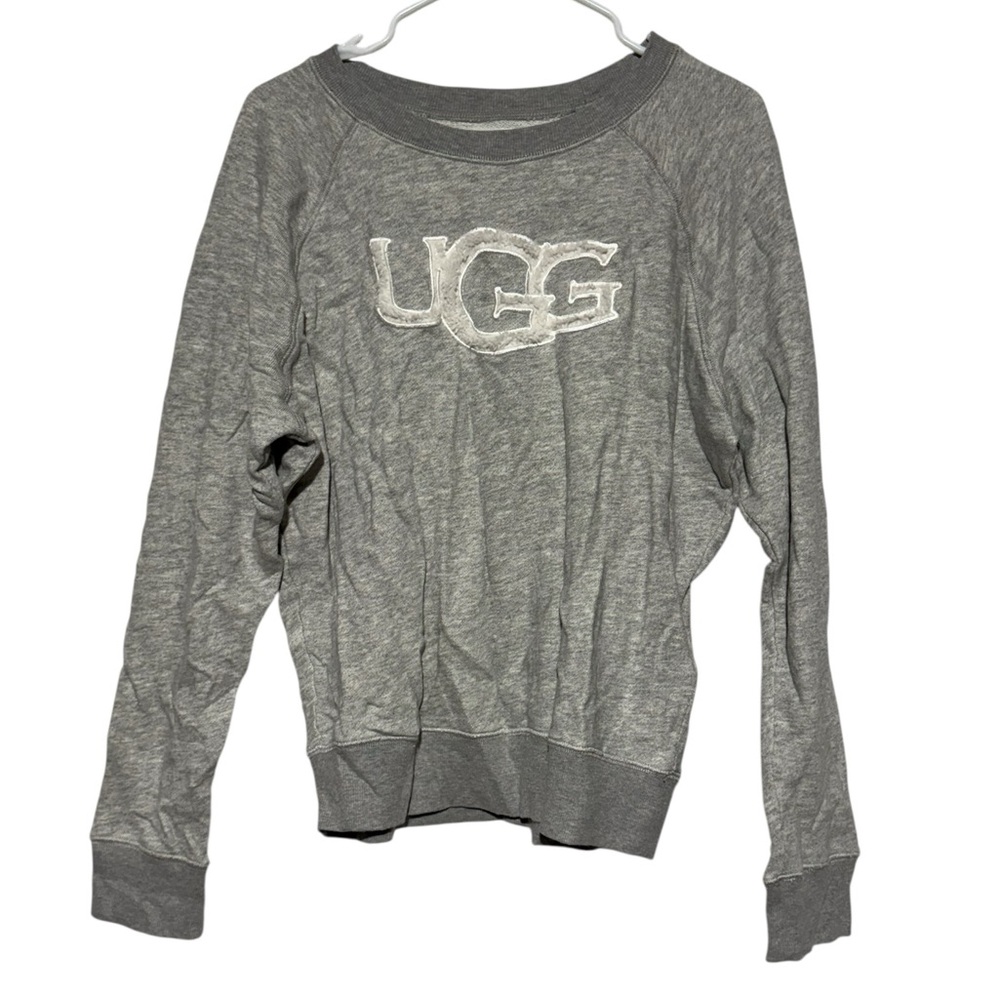 UGG Crew Beck Logo Sweatshirt Women Size S Light Gray Lounge Sherpa Classic Cozy